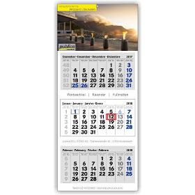 Wandkalender 3 Monatskalender PLUS Format 345 x 800 mm