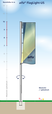 Fahnenmasten alfa FlagLight-US-Serie NH 7-10 m